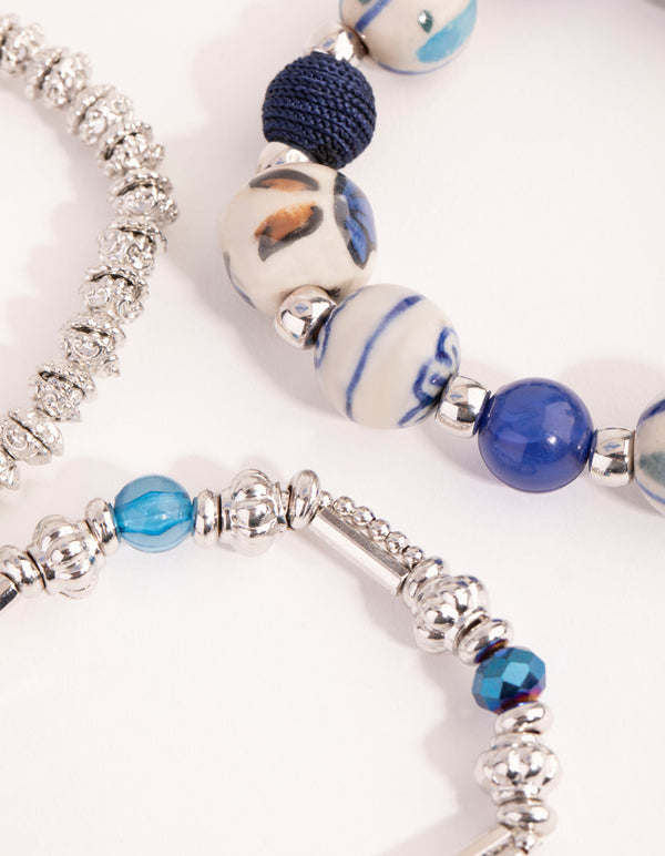 Silver Mixed Painted Bead Stretch Bracelet Pack
