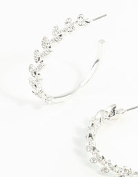 Silver Diamante Leaf Patterned Hoop Earrings - link has visual effect only