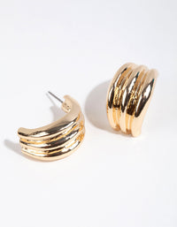 Gold Chubby Trip Hoop Huggie Earrings - link has visual effect only