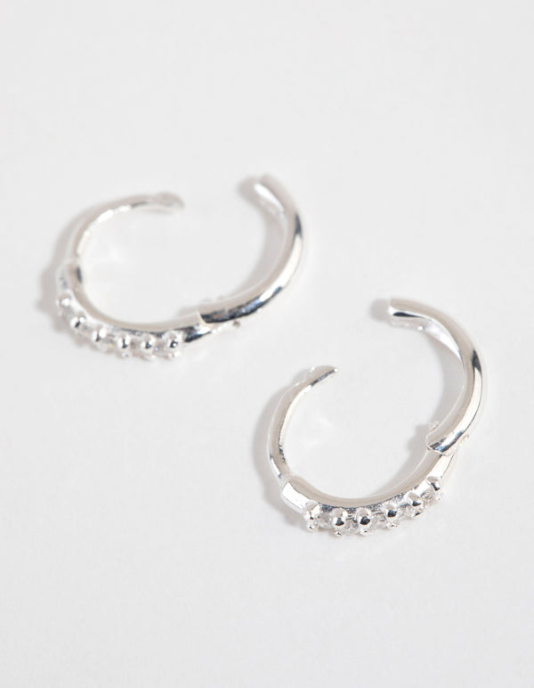 Sterling Silver Mini Cubic Zirconia Huggie Earrings