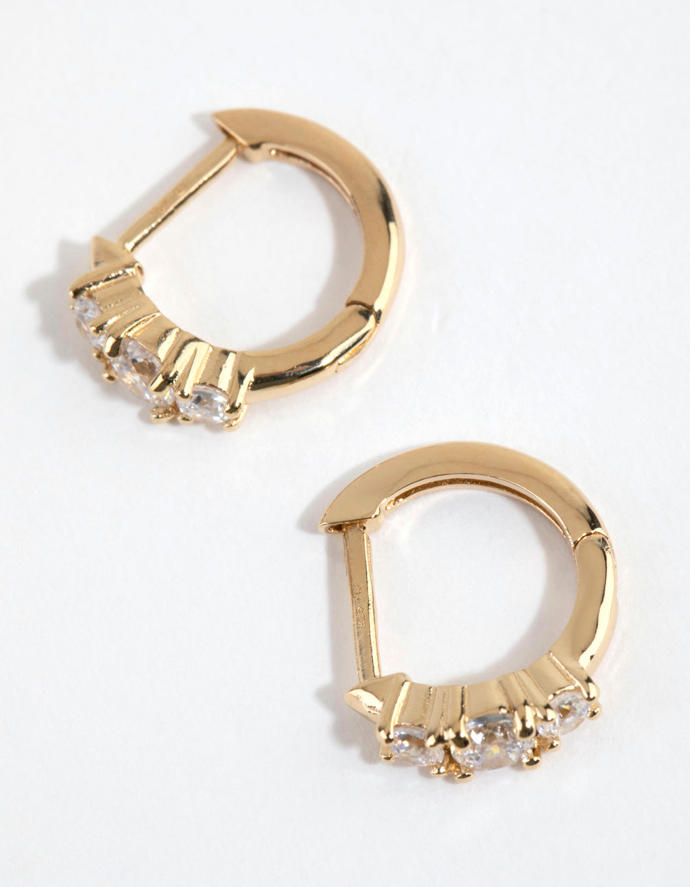 Gold Plated Sterling Silver Round Cubic Zirconia Huggie Earrings