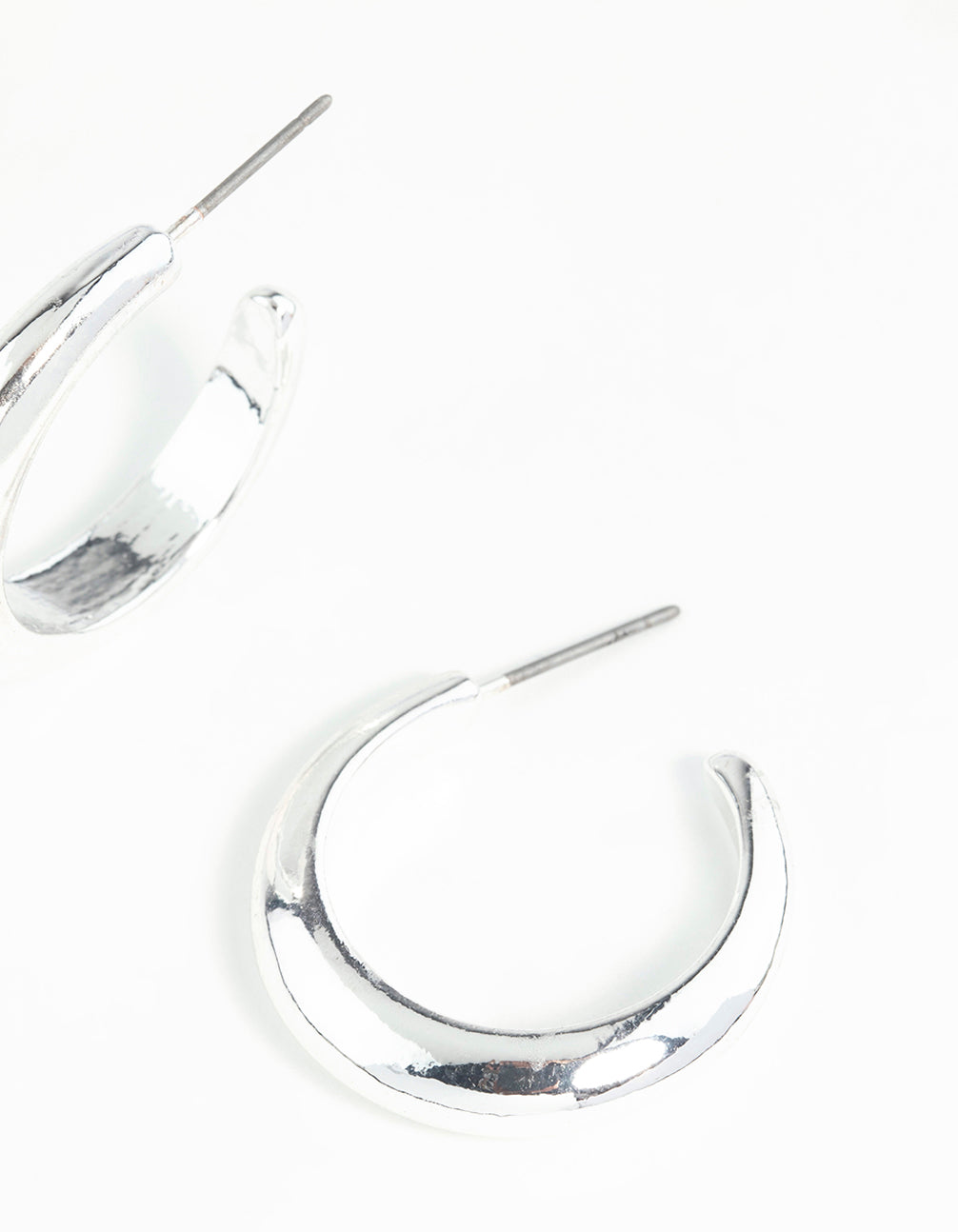Silver Rounded Hollow Huggie Earrings