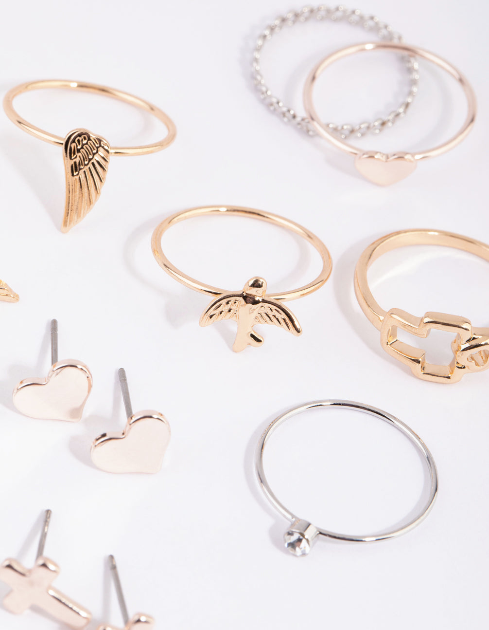 Mixed Metal Angelic Cross Earring & Ring Set