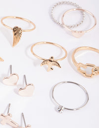 Mixed Metal Angelic Cross Earring & Ring Set - link has visual effect only