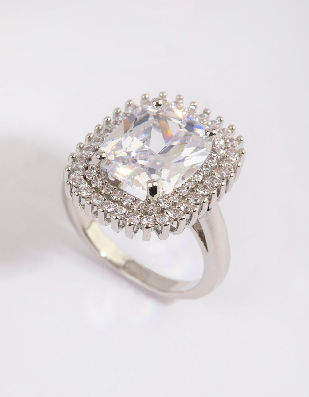 Silver Cushion Pink Cubic Zirconia Ring