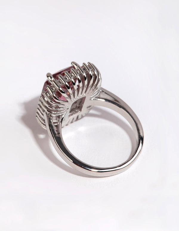 Silver Cushion Pink Cubic Zirconia Ring