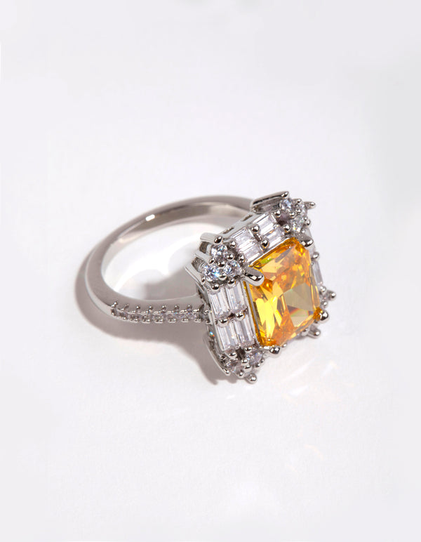 Silver Radiant Citrine Cubic Zirconia Ring