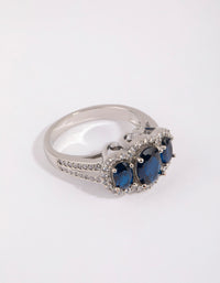 Silver Sapphire Cubic Zirconia Triple Stone Ring - link has visual effect only