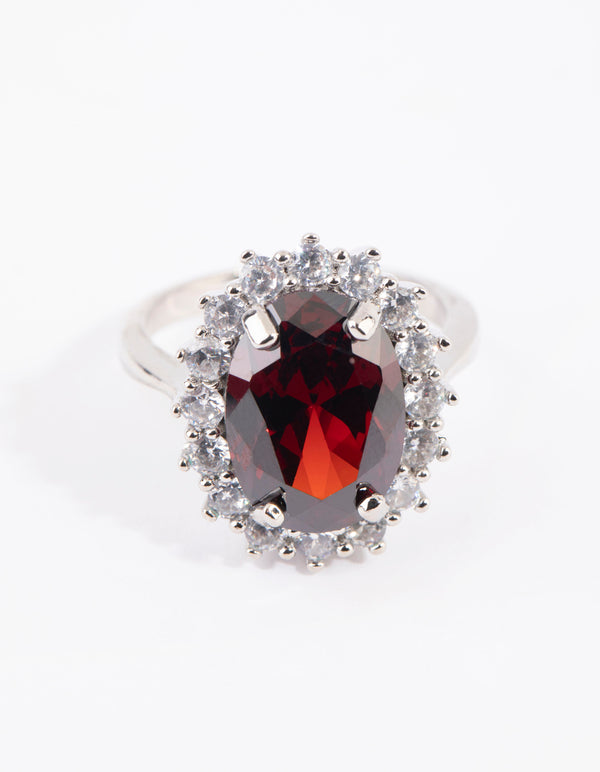 Silver Ruby Cubic Zirconia Oval Ring