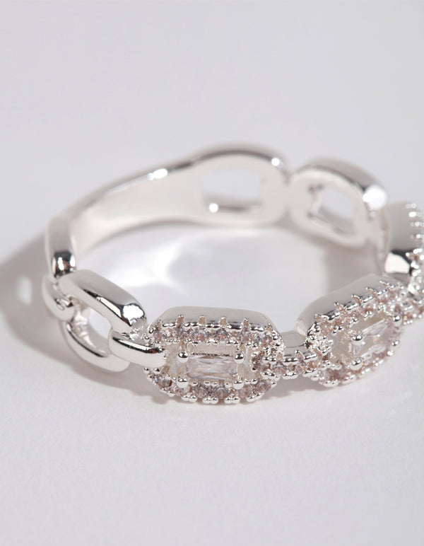 Silver Plated Cubic Zirconia Chain Ring