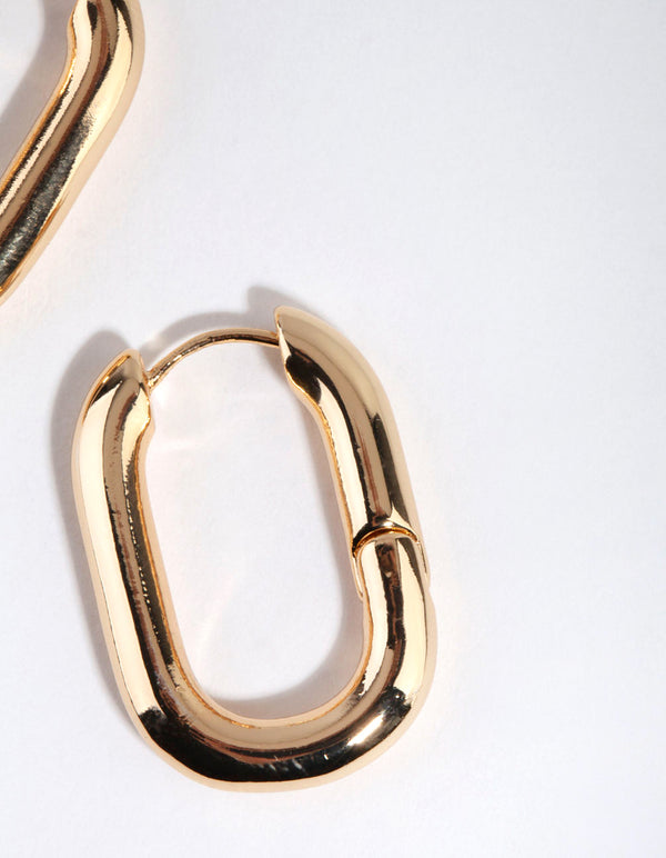 Gold Plated Chunky Oval Huggie Earrings
