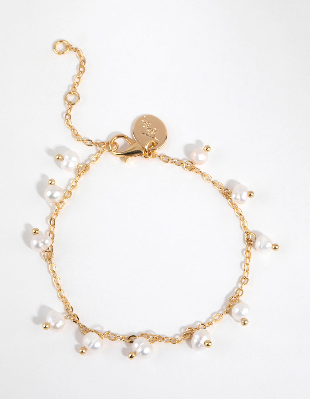 Gold Plated Freshwater Pearl Droplet Charm Bracelet