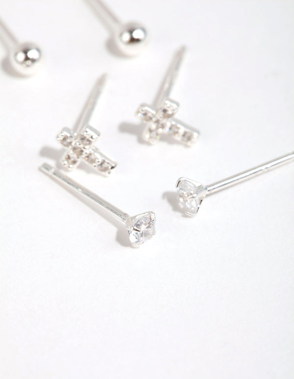 Sterling Silver Cross & Diamante Stud Earring Pack