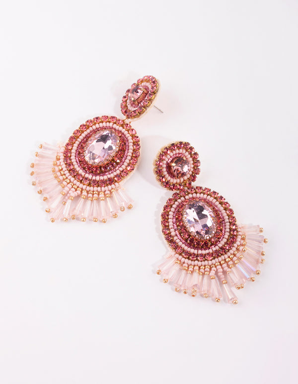 Pink Beaded Drop Earrings