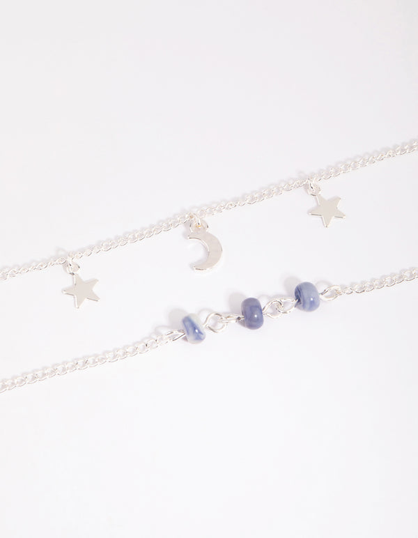 Blue Beaded Celestial Bracelet Set