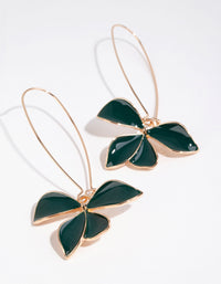 Gold & Green Enamel Flower Fish Hook Earrings - link has visual effect only