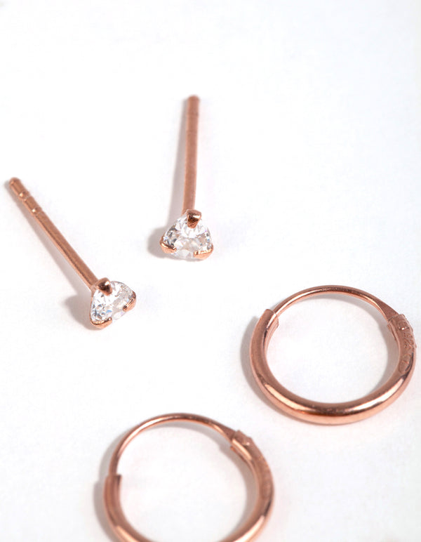 Rose Gold Plated Sterling Silver Pear & Square Earring Pack