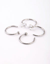 Surgical Steel Silver Martini Set Diamante Nose Ring 4-Pack - link has visual effect only