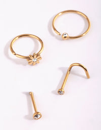 Gold Plated Surgical Steel Flower & Diamante Nose Stud 4-Pack - link has visual effect only