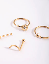 Gold Plated Surgical Steel Flower & Diamante Nose Stud 4-Pack - link has visual effect only