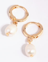 Gold Freshwater Pearl Huggie Earrings - link has visual effect only
