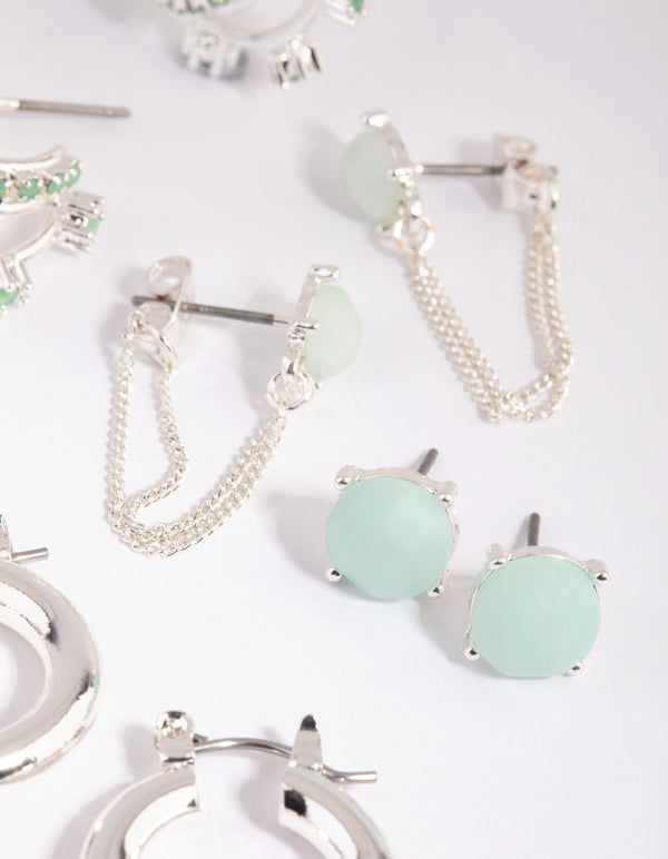 Silver Amazonite Hoop Earring Stack Pack