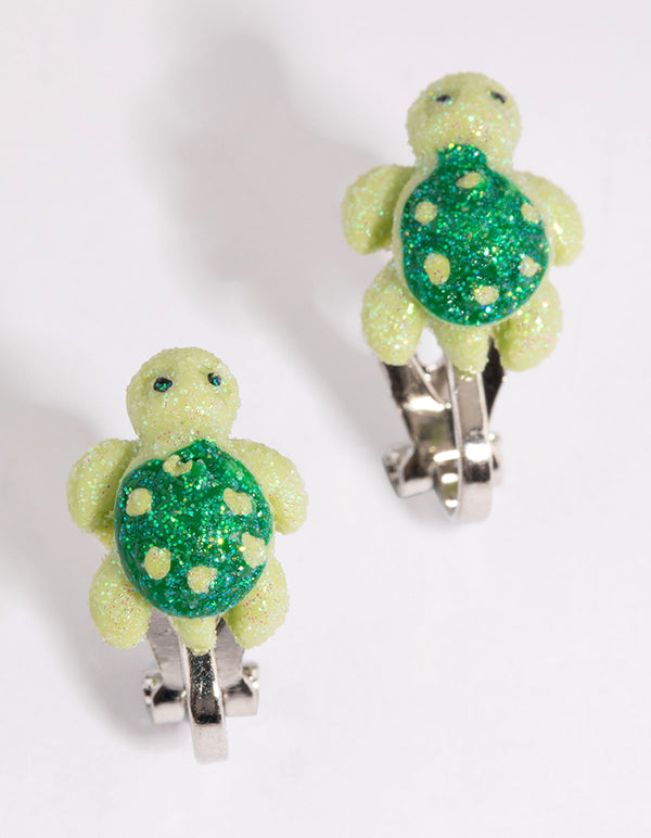 Rhodium Turtle Clip On Earrings