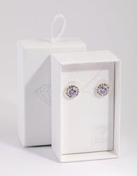Silver & Lilac Diamond Simulant Halo Stud Earrings - link has visual effect only
