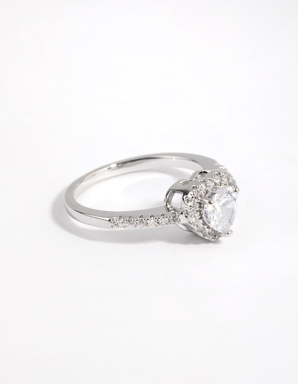 Rhodium Diamond Simulant Heart Halo Ring