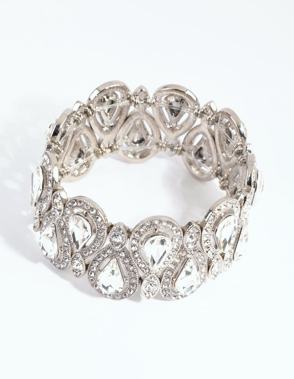 Silver Diamante Teardrop Stretch Bracelet