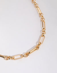 Gold Plated Mixed Link Chain Necklace - link has visual effect only