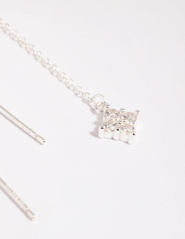 Sterling Silver Pave Chain Drop Earrings