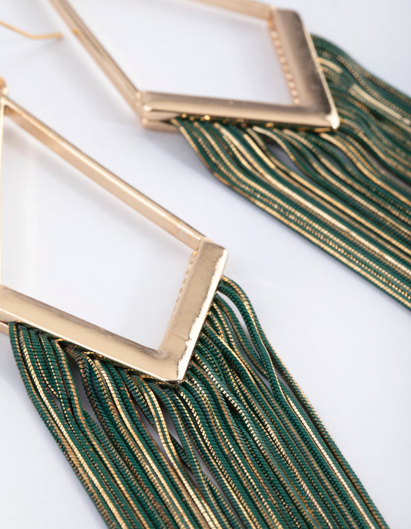 Green Diamond Cut Snake Chain Earrings