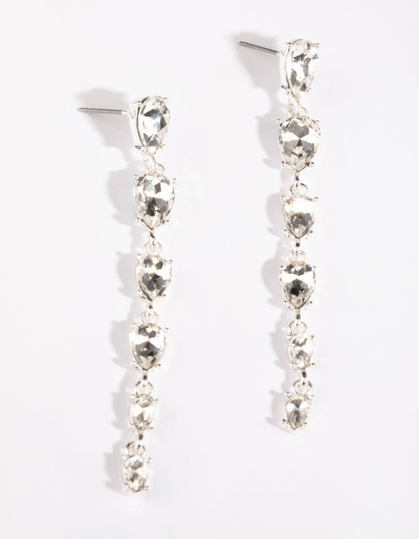 Silver Descending Diamante Drop Earrings