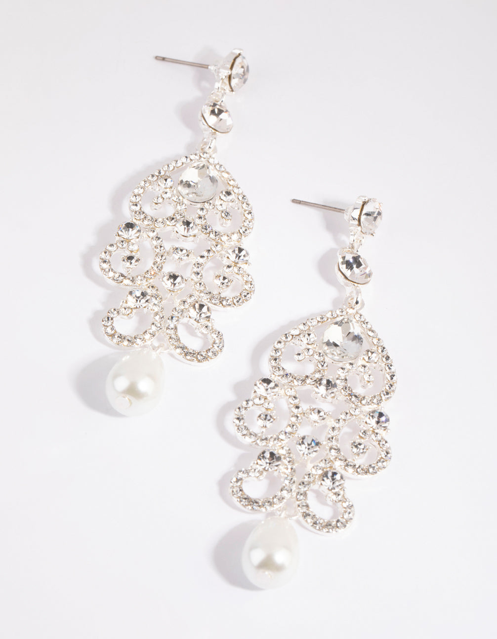 Silver Statement Diamante & Pearl Drop Earrings