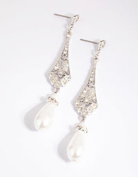 Antique Silver Diamante & Pearl Drop Earrings - link has visual effect only