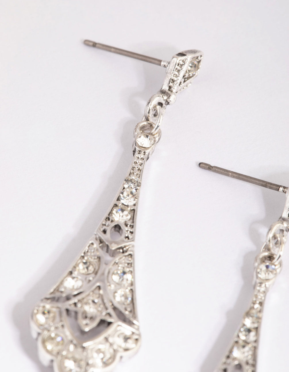 Antique Silver Diamante & Pearl Drop Earrings