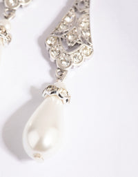 Antique Silver Diamante & Pearl Drop Earrings - link has visual effect only
