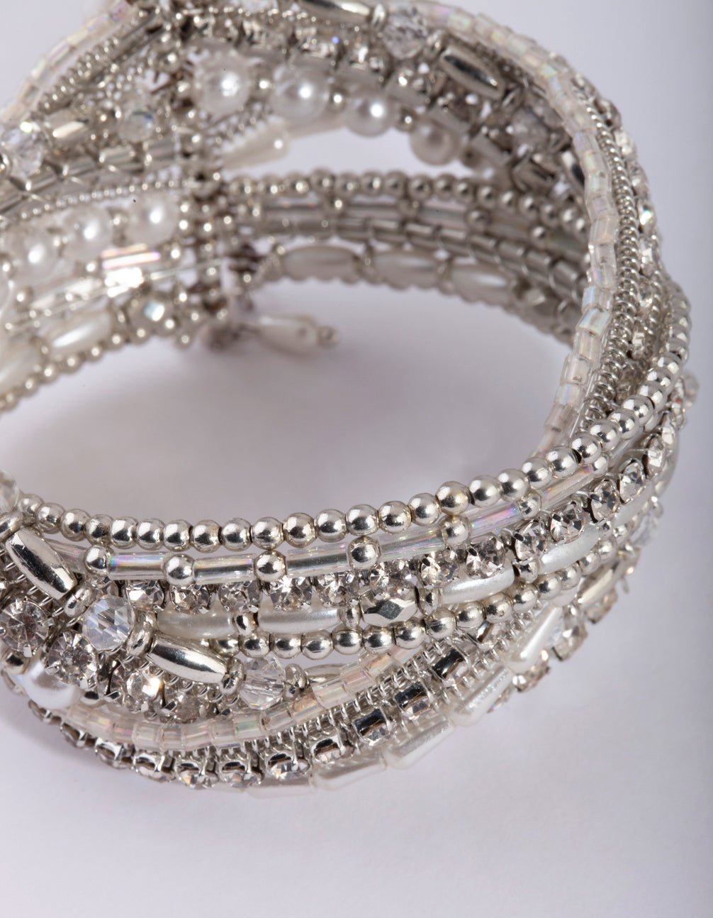 Silver Plated Multi Bead Cuff Bracelet