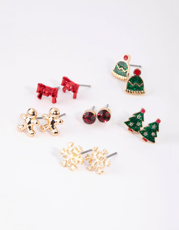 Kids Festive Hat & Bow Stud Earring 6-Pack