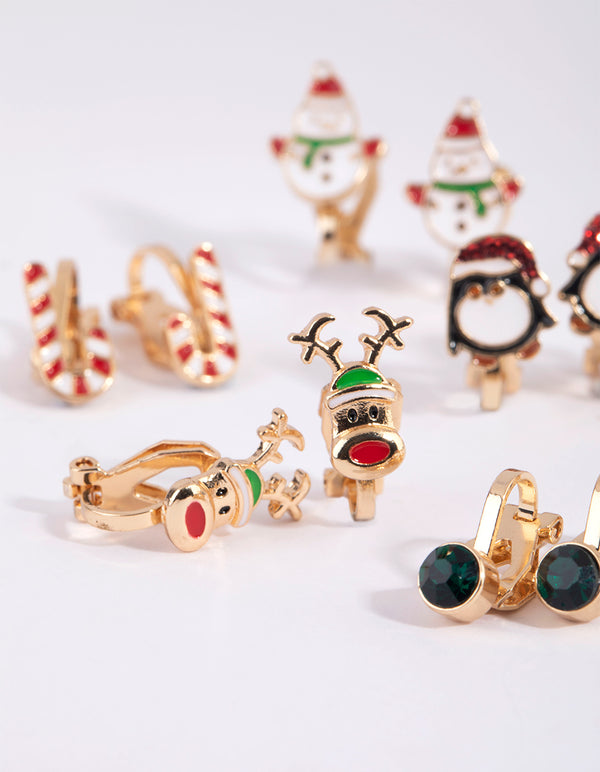 Kids Festive Penguin Clip-On Earrings
