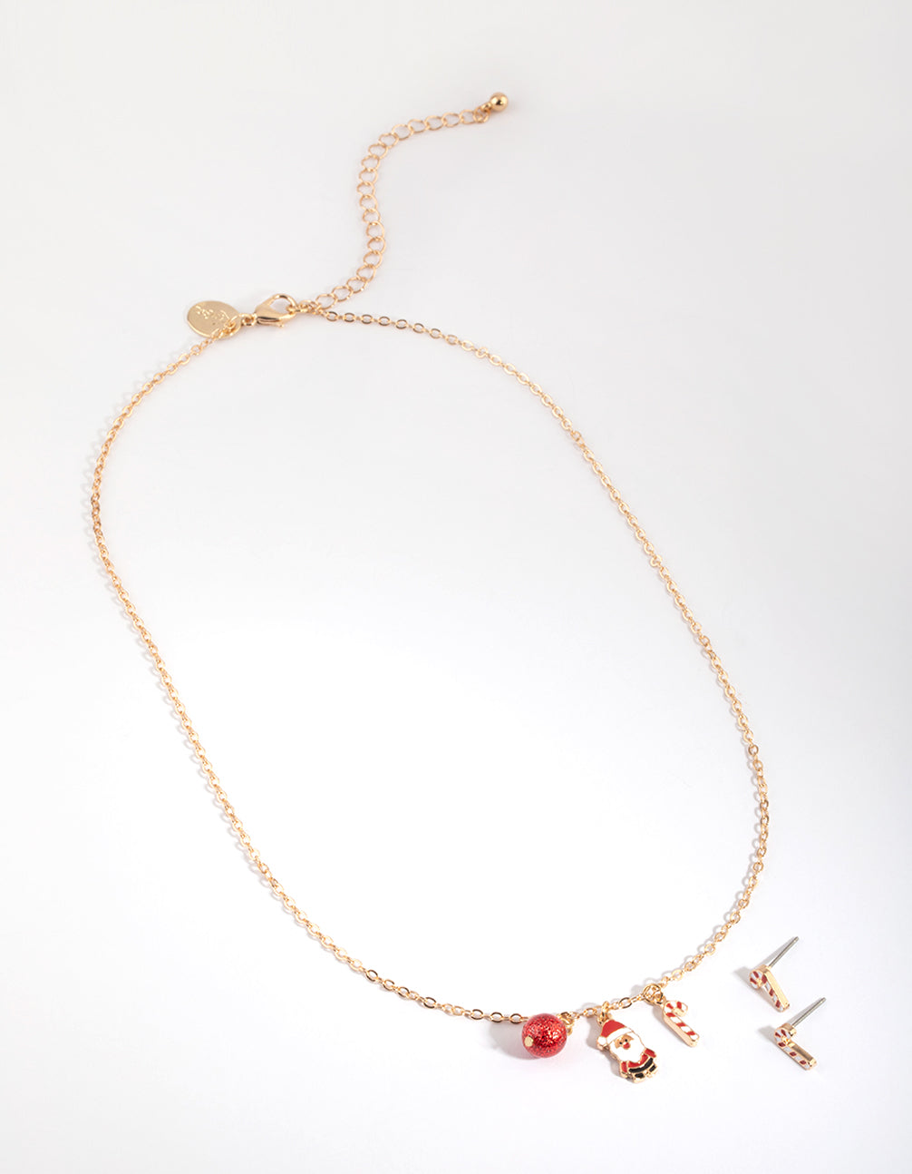 Kids Festive Santa & Candy Cane Necklace & Earrings Set