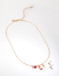 Kids Festive Santa & Candy Cane Necklace & Earrings Set - link has visual effect only