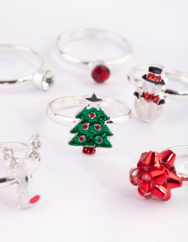 Kids Festive Diamante & Bow Ring 6-Pack
