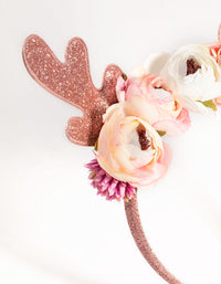 Kids Festive Glitter & Flower Antler Headband - link has visual effect only
