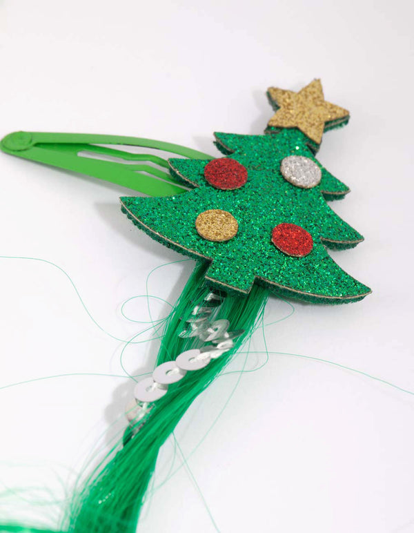 Kids Festive Faux Hair Tree Snap Clip