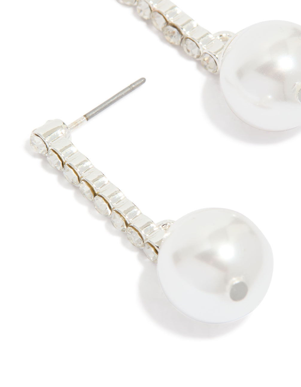 Silver Diamante & Pearl Drop Earrings