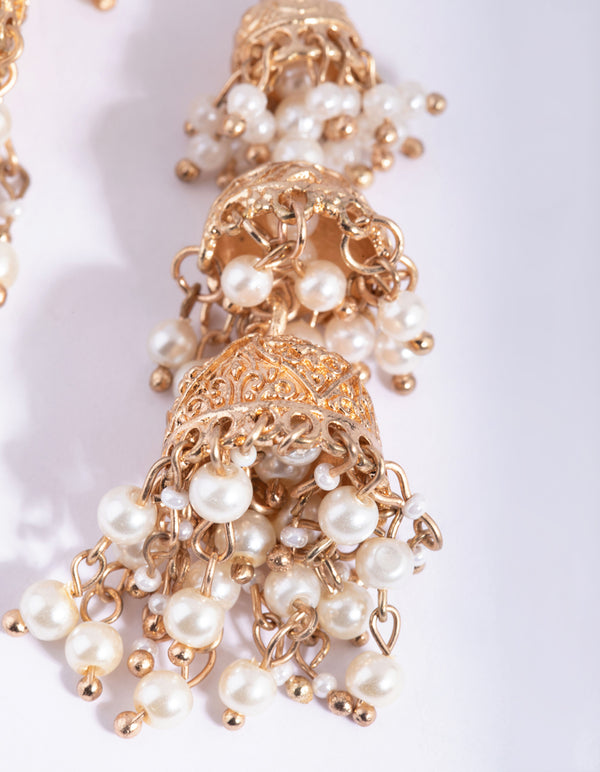 Gold Triple Bell Jhumka Earrings