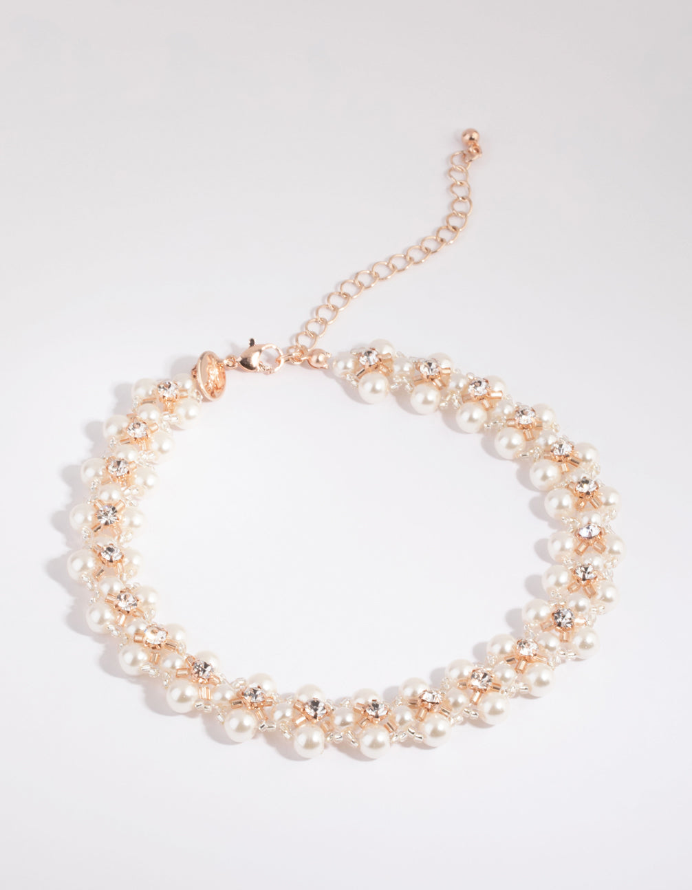 Rose Gold Diamante & Pearl Choker