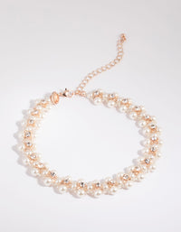 Rose Gold Diamante & Pearl Choker - link has visual effect only